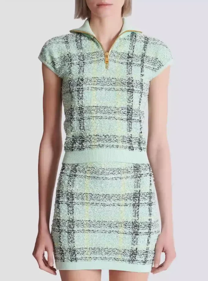 Sleeveless plaid tweed top Sleeveless plaid tweed top