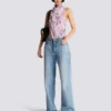 Sleeveless top with Poppy Flower print