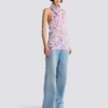 Sleeveless top with Poppy Flower print