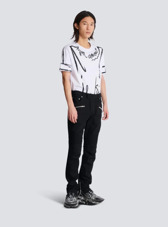Slim-fit biker jeans in black denim