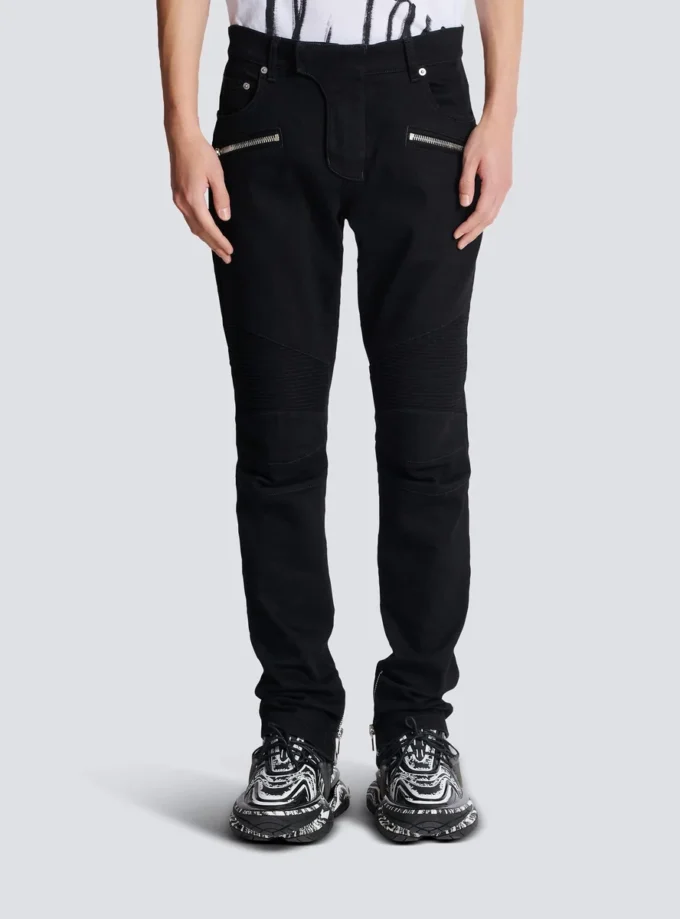 Slim-fit biker jeans in black denim