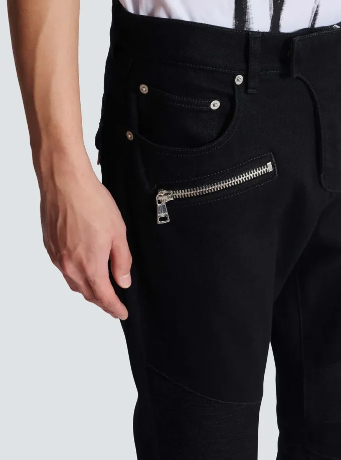 Slim-fit biker jeans in black denim