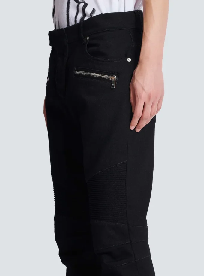 Slim-fit biker jeans in black denim
