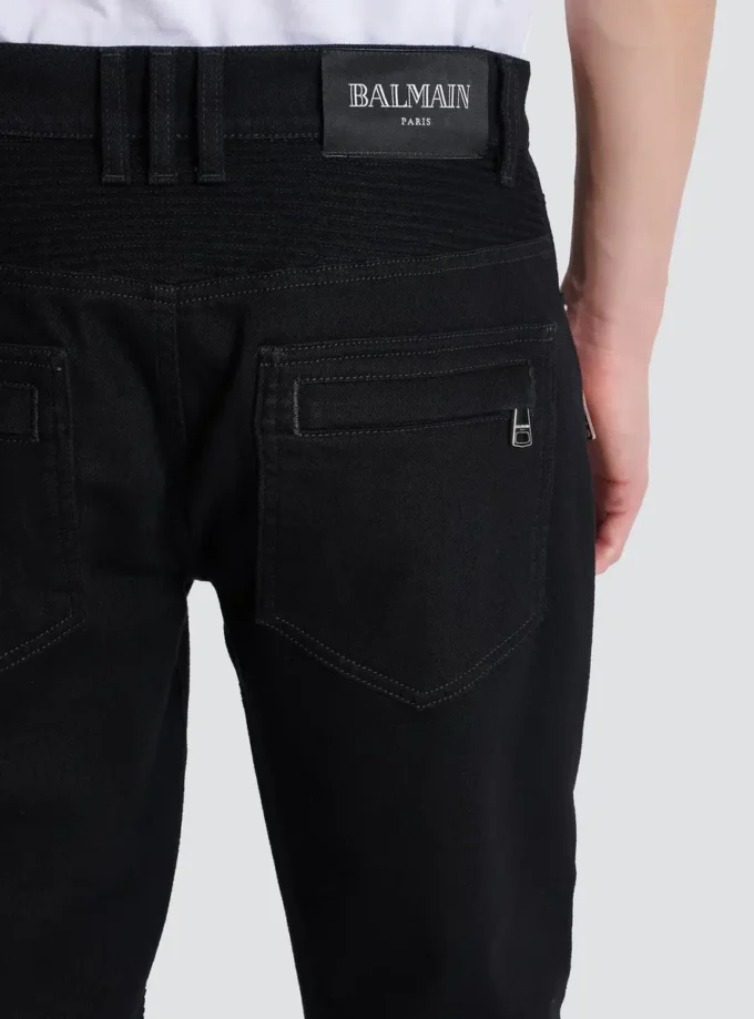 Slim-fit biker jeans in black denim