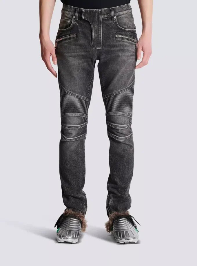 Slim-fit biker trousers in denim