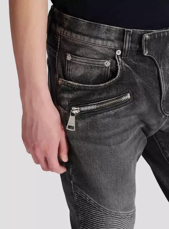 Slim-fit biker trousers in denim
