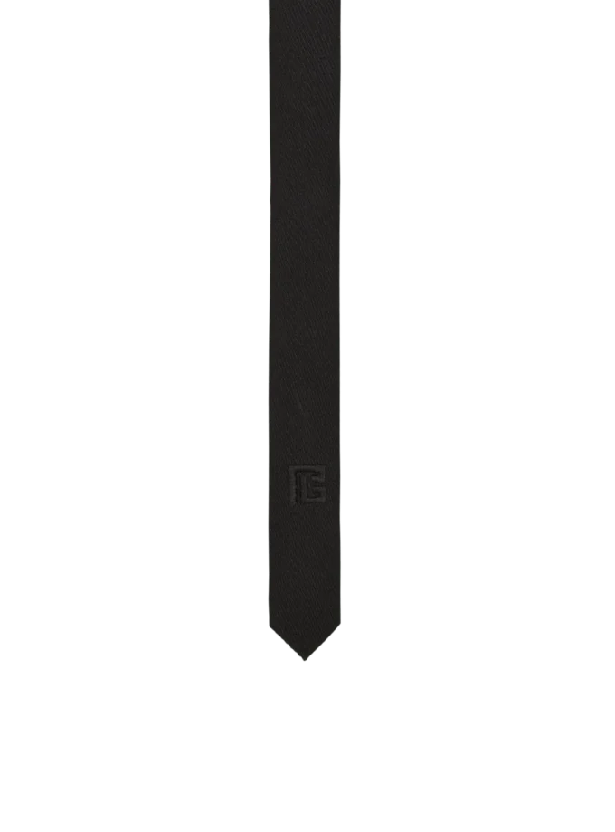 Slim wool tie with PB embroidery
