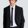 Slim wool tie with PB embroidery