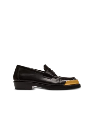 Square-toe glazed leather loafers
