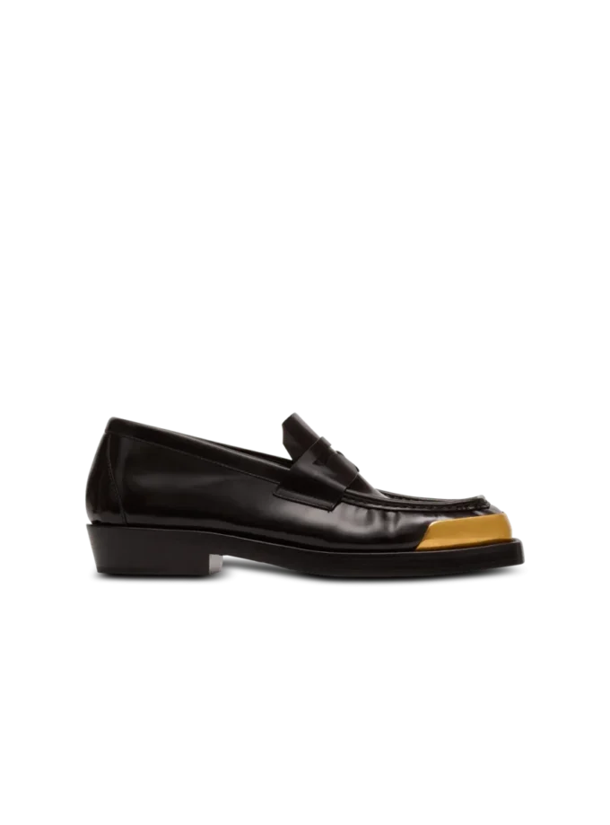 Square-toe glazed leather loafers