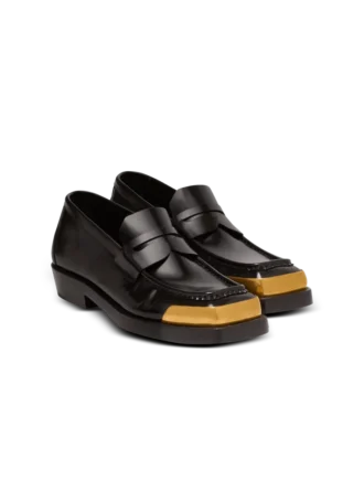 Square-toe glazed leather loafers