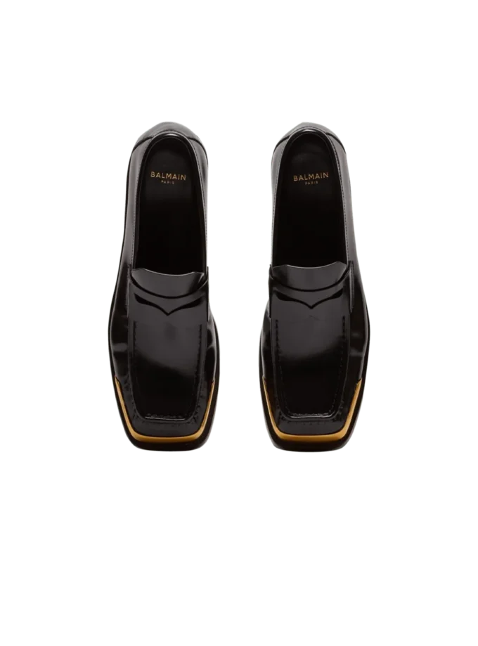 Square-toe glazed leather loafers