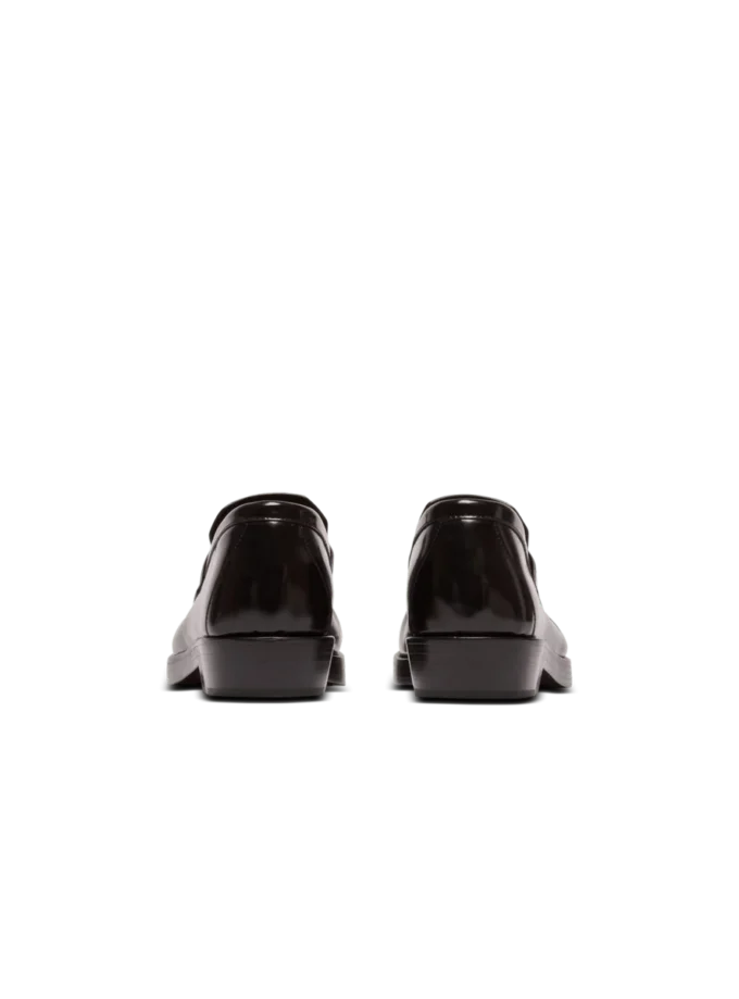 Square-toe glazed leather loafers