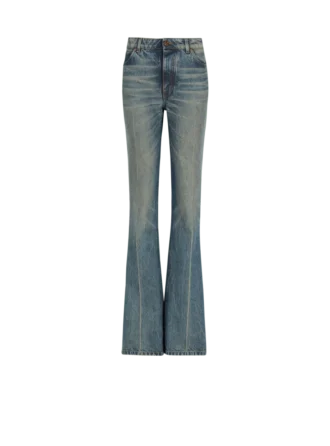 Straight-leg faded denim jeans
