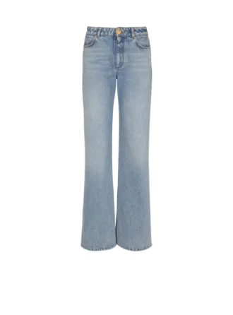 Straight-leg faded denim jeans