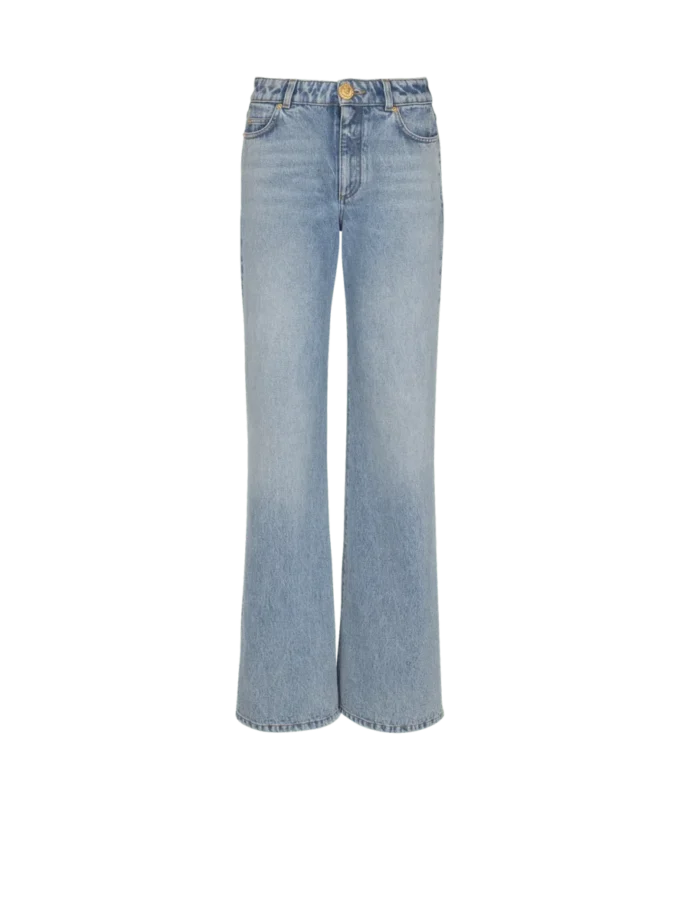 Straight-leg faded denim jeans