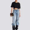 Straight-leg faded denim jeans