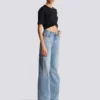 Straight-leg faded denim jeans