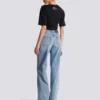 Straight-leg faded denim jeans