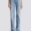 Straight-leg faded denim jeans