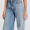 Straight-leg faded denim jeans