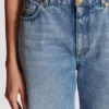 Straight-leg faded denim jeans