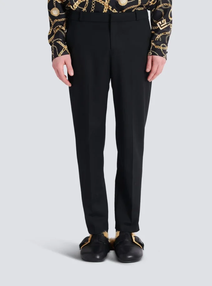 Straight-leg tailored wool trousers