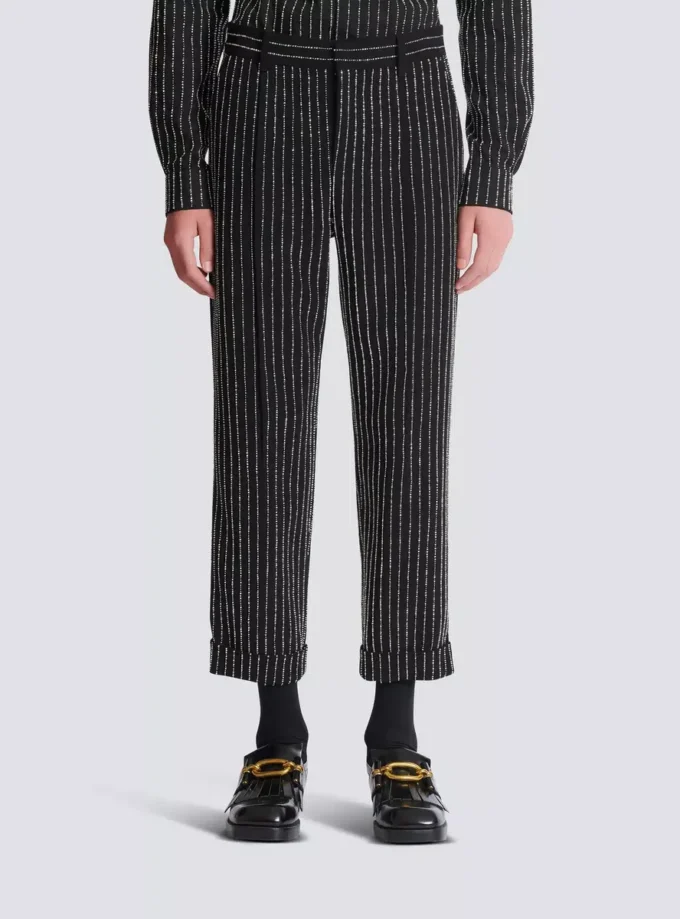 Straight-leg trousers with crystal stripes Straight-leg trousers with crystal stripes