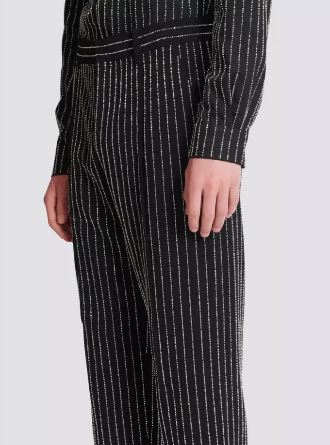 Straight-leg trousers with crystal stripes Straight-leg trousers with crystal stripes
