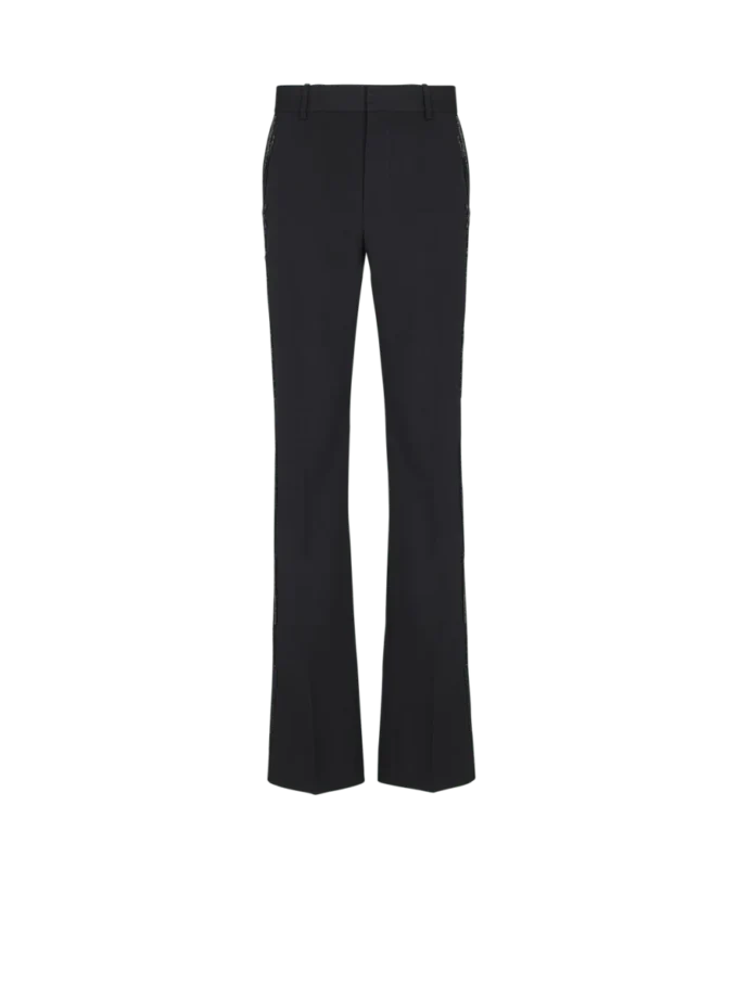 Straight-leg wool trousers with crystal embroidery