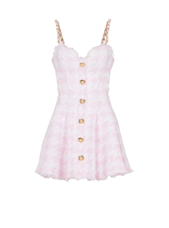 Strappy houndstooth tweed A-line dress