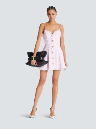 Strappy houndstooth tweed A-line dress