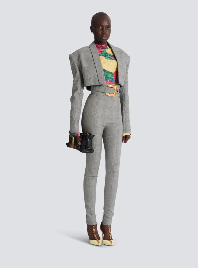 Stretch trousers in Prince of Wales jacquard Stretch trousers in Prince of Wales jacquard