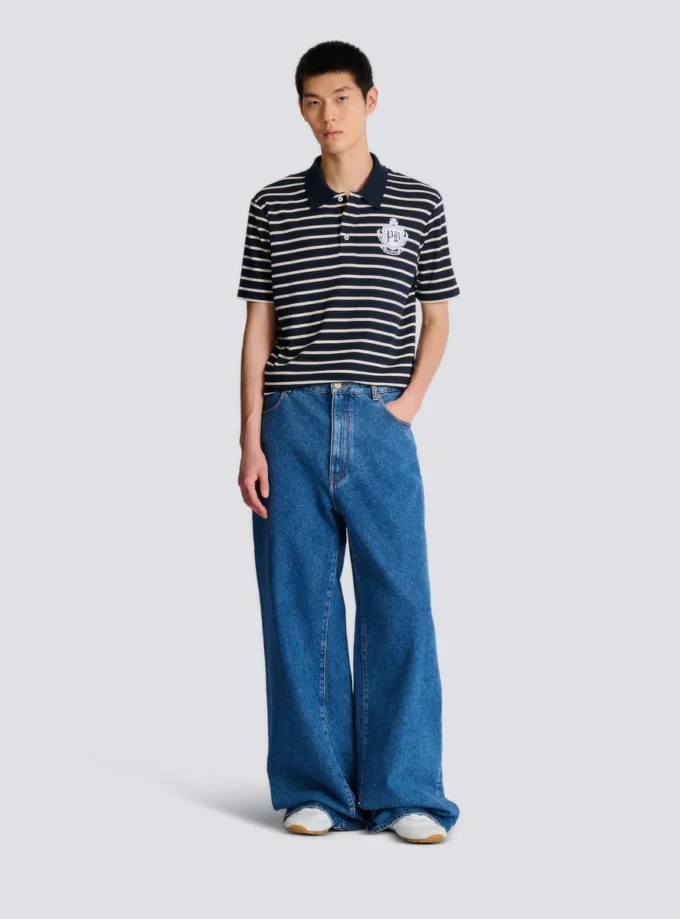 Striped College Emblem polo Striped College Emblem polo