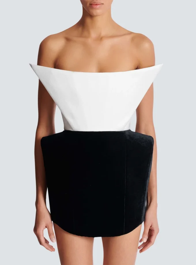 Structured dual fabric strapless dress Structured dual fabric strapless dress