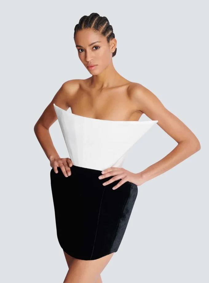Structured dual fabric strapless dress Structured dual fabric strapless dress