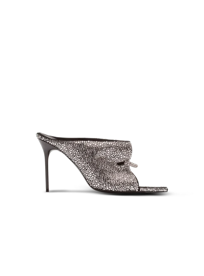 Suede and rhinestone mules with front piercing