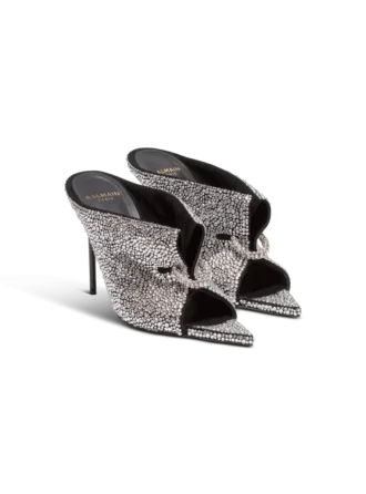 Suede and rhinestone mules with front piercing