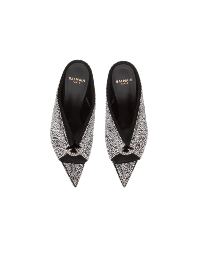Suede and rhinestone mules with front piercing