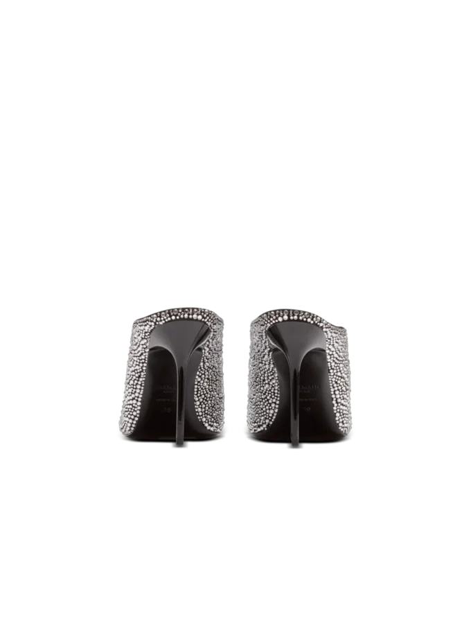 Suede and rhinestone mules with front piercing