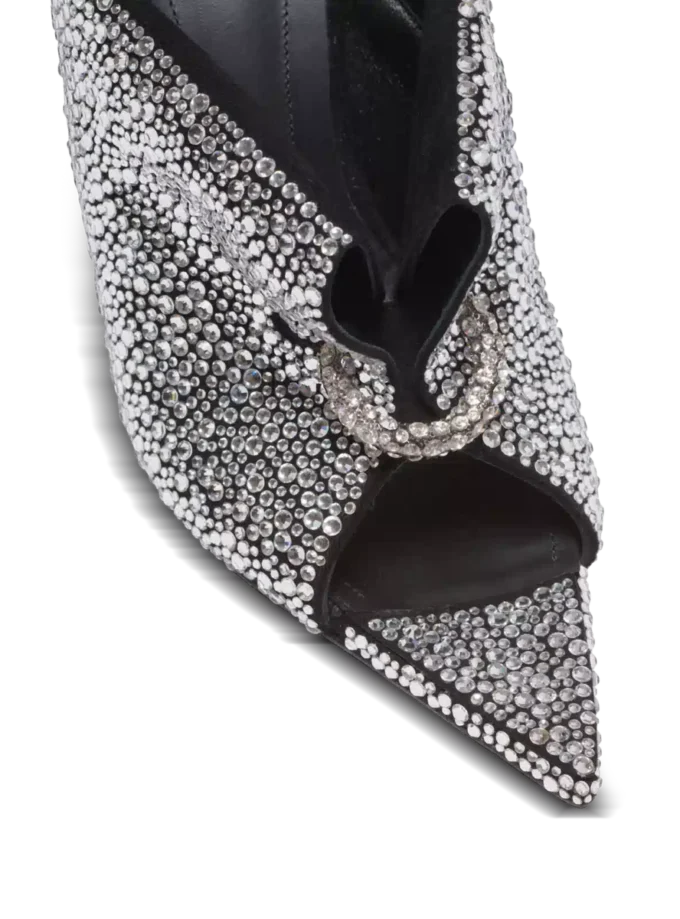 Suede and rhinestone mules with front piercing