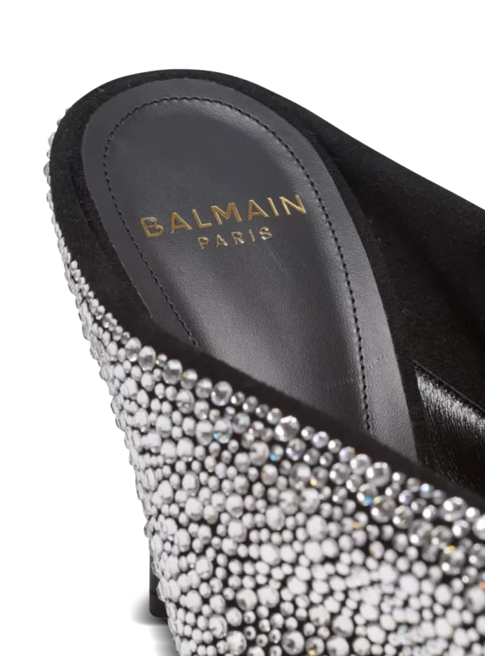 Suede and rhinestone mules with front piercing