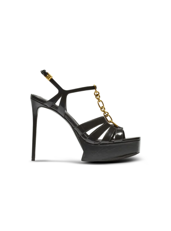 Sync platform sandals in patent lambskin