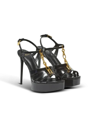 Sync platform sandals in patent lambskin
