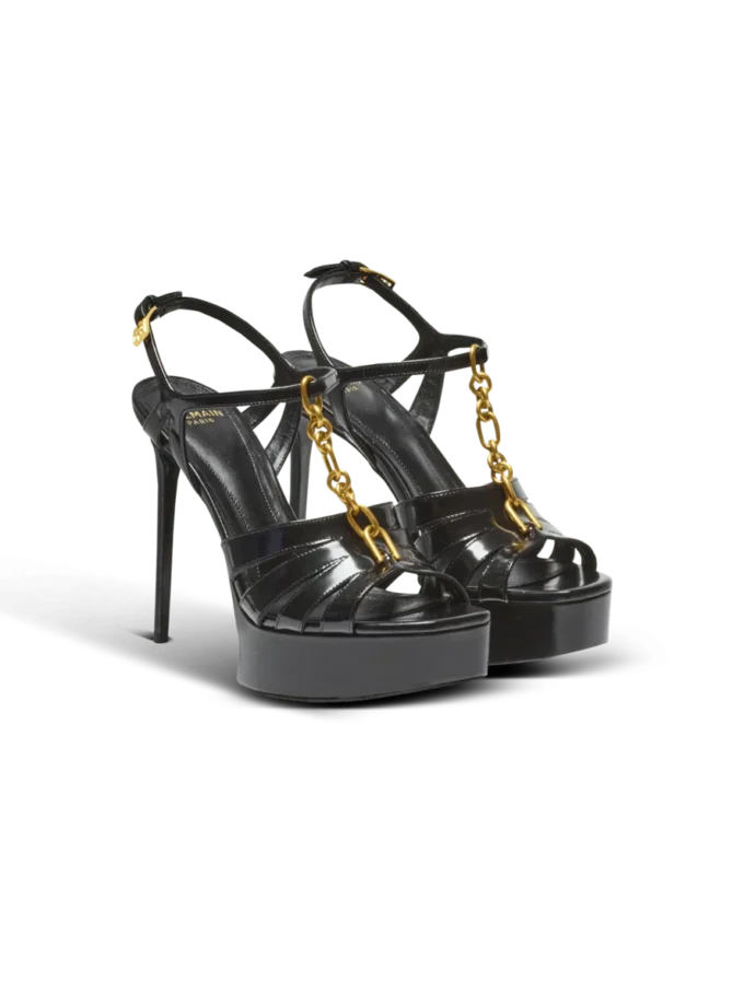 Sync platform sandals in patent lambskin
