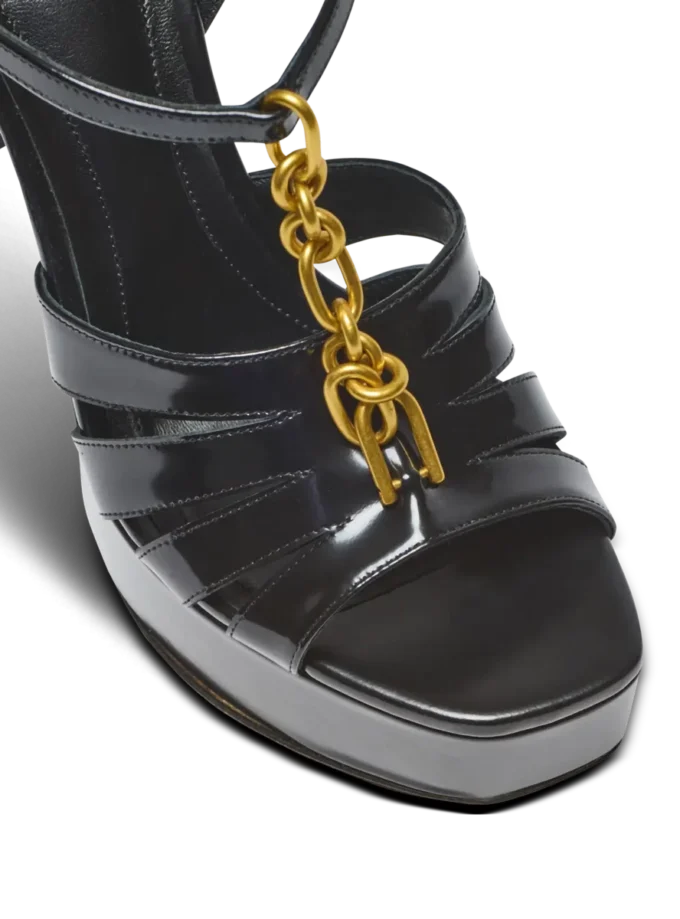Sync platform sandals in patent lambskin