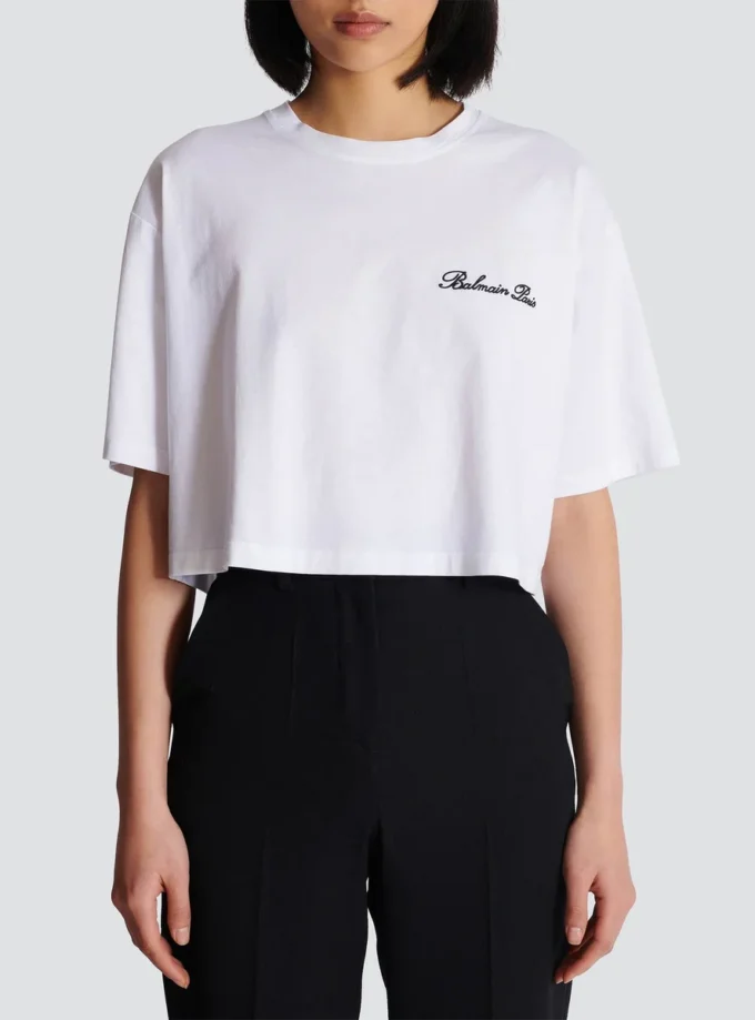 T-shirt with Balmain Signature embroidery T-shirt with Balmain Signature embroidery
