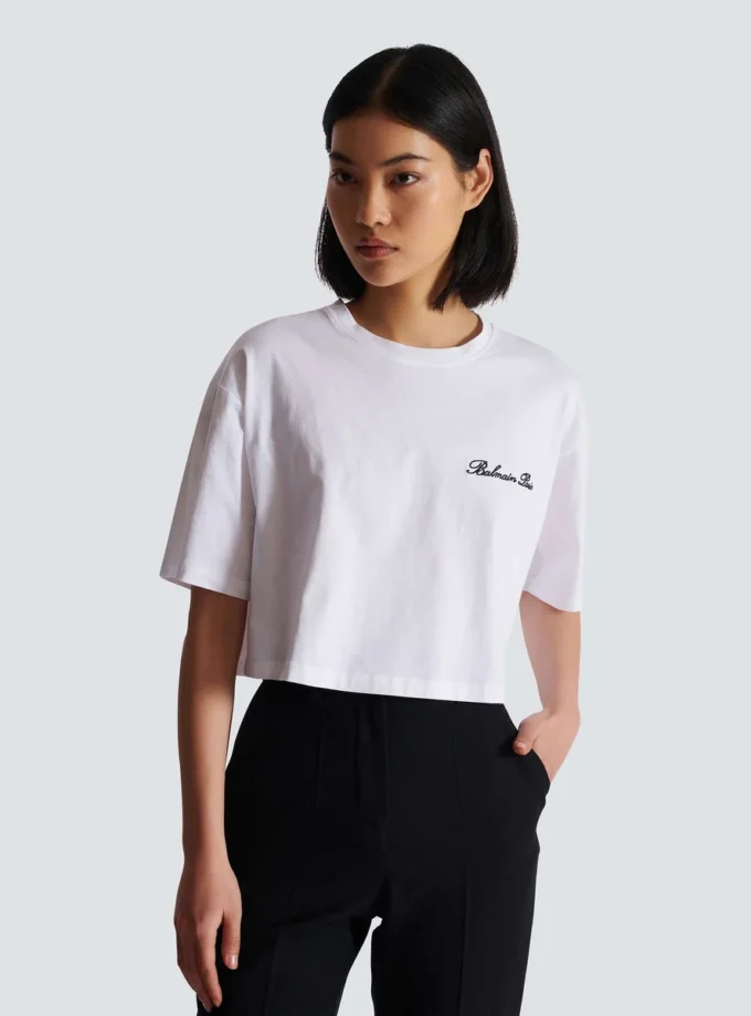 T-shirt with Balmain Signature embroidery T-shirt with Balmain Signature embroidery