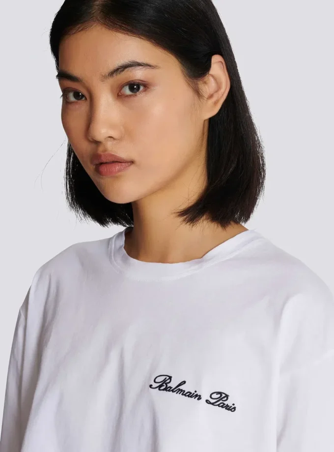 T-shirt with Balmain Signature embroidery T-shirt with Balmain Signature embroidery