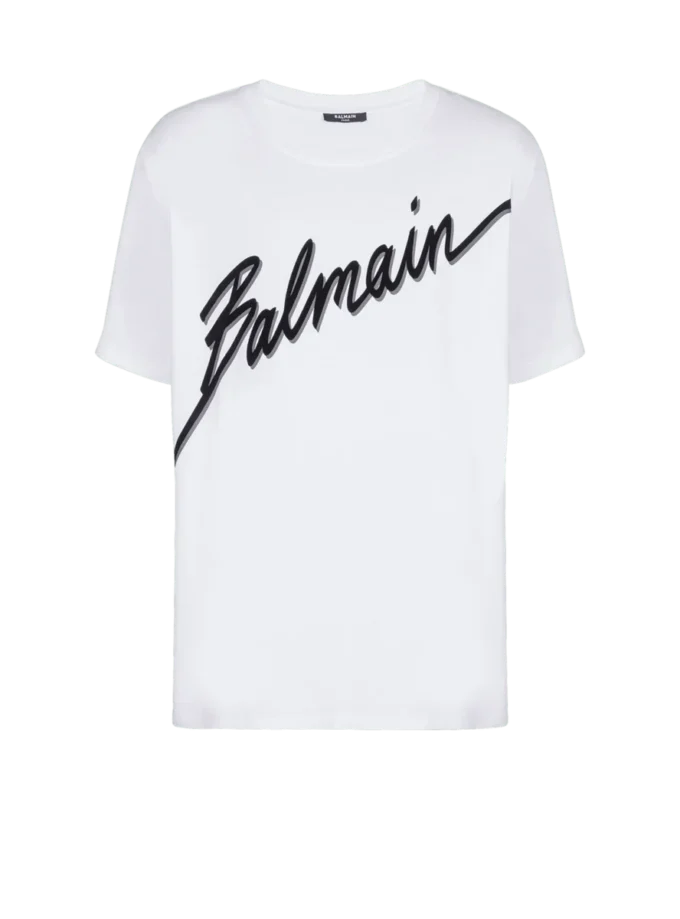 T-shirt with flocked Balmain Letter logo T-shirt with flocked Balmain Letter logo